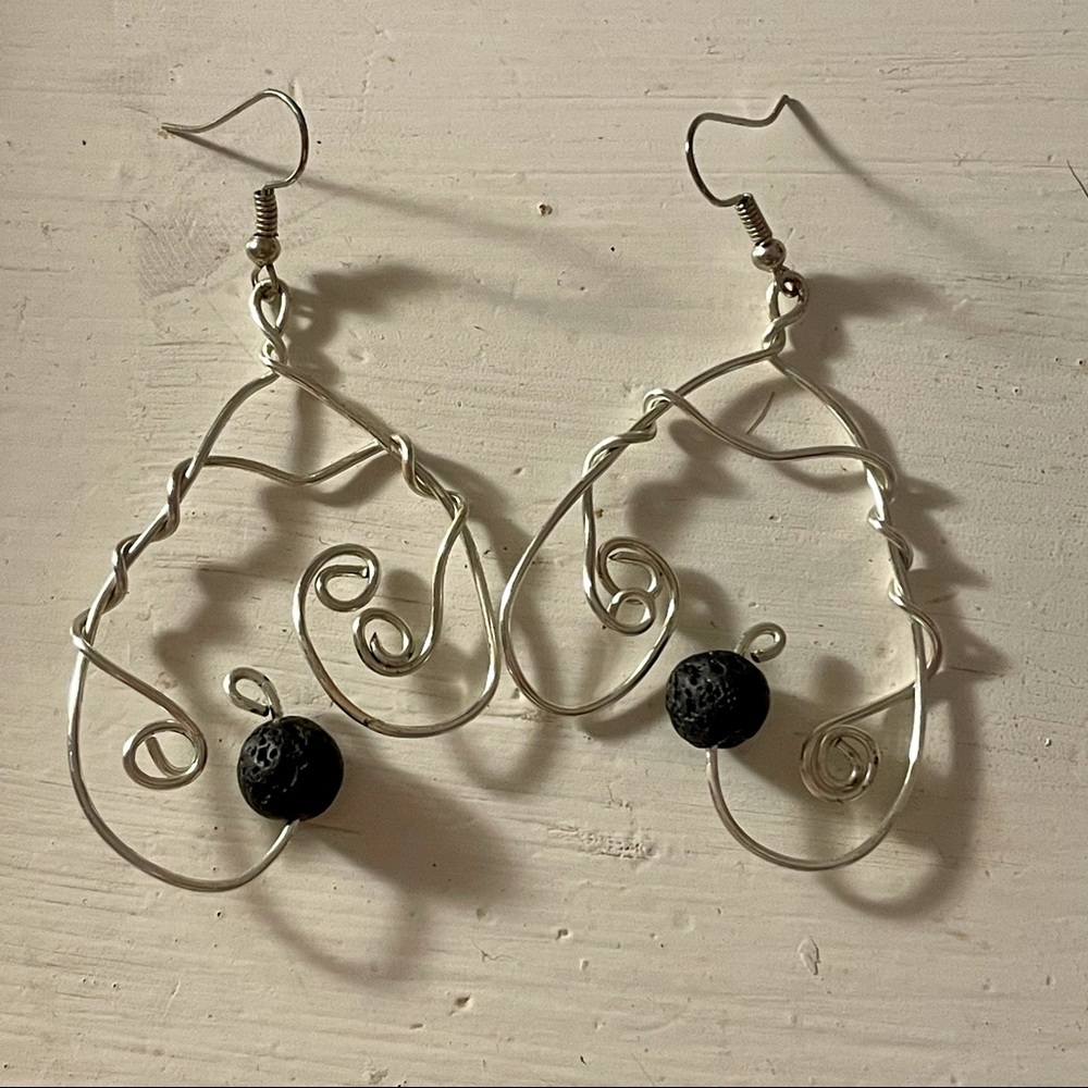 Handmade silver & stone wire earrings
